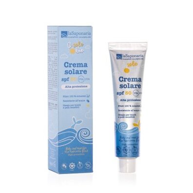 Krem przeciwsłoneczny do opalania, SPF 50, dla niemowląt i skóry wrażliwej, rozmiar podróżny - 40 ml, La Saponaria