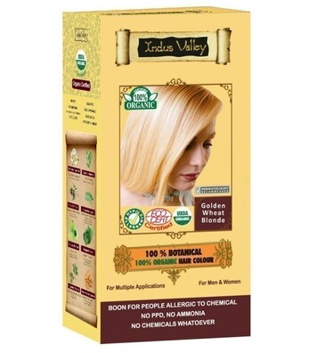 Ziołowa farba do włosów siwych z henną, ZŁOCISTY BLOND, 100% ekologiczna, CERTYFIKOWANA ECOCERT, VEGE, HALAL, 198g, Indus Valley